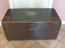 19thC pine and iron bound trunk