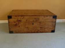 A 19thC pine travelling trunk