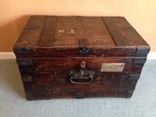 An 18thC teak colonial bullion trunk