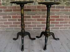 Two similar 19thC chinoiserie decorated tripod tables