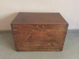 A brass capped camphor military trunk