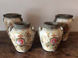 Two pairs of armorial apothecary vases