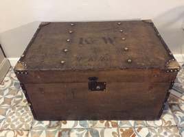 A steamer trunk coffee table